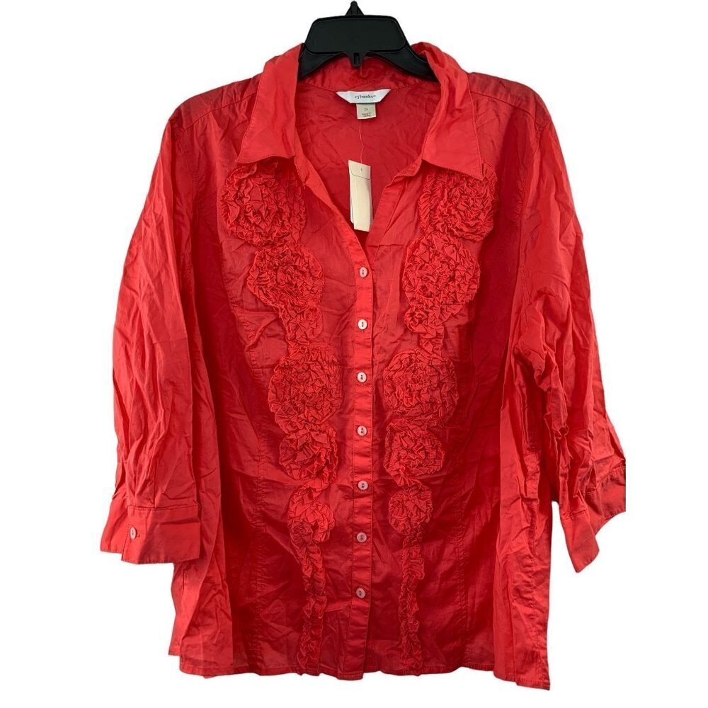 C.J. Banks Women's Coral Buttoned Down Blouse - Picture 1 of 5